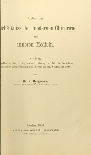 Cover for Ueber das Verhältniss der modernen Chirurgie zur inneren Medicin