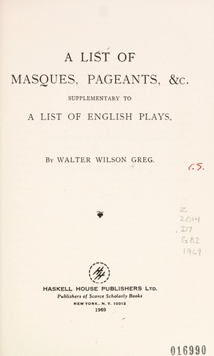 Cover for A list of masques, pageants, &c.