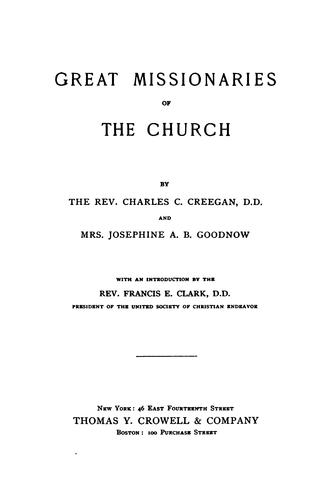 Cover for Great missionaries of the church.