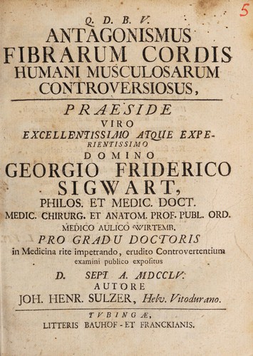 Cover for Antagonismus fibrarum cordis humani musculosarum controversiosus ... expositus ...
