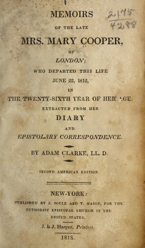 Cover for Memoirs of the late Mrs. Mary Cooper, of London