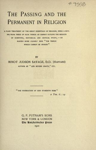 Cover for The passing and the permanent in religion