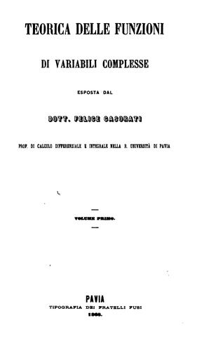 Cover for Teorica delle funzioni di variabili complesse, vol. 1