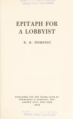 Cover for Epitaph for a lobbyist.