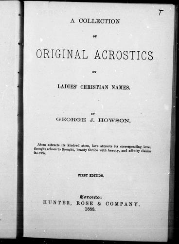 Cover for A collection of original acrostics on ladies' Christian names