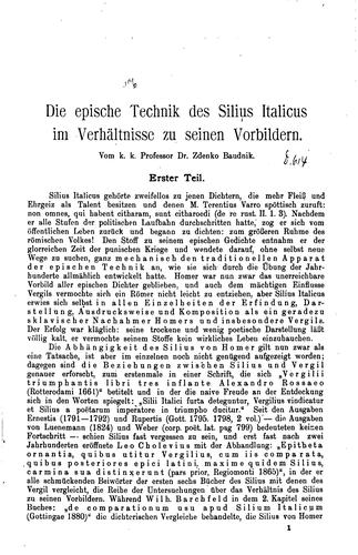 Cover for Die epische Technik des Silius Italicus im Verhältnisse zu seinen Vorbildern