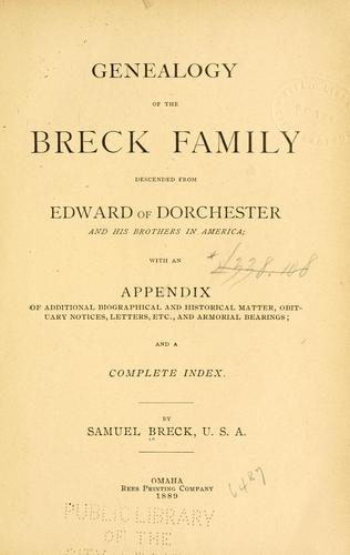 Cover for Genealogy of the Breck family
