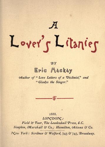 Cover for A lover's litanies.