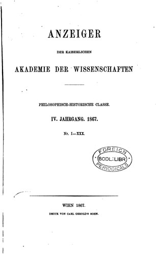 Cover for Anzeiger der kaiserlichen Akademie der Wissenschaften, philosophisch ...