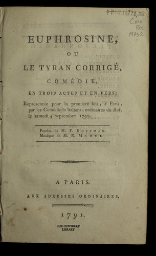 Cover for Euphrosine, ou, Le tyran corrige