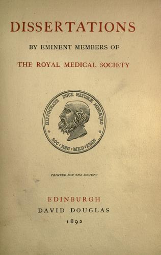 Cover for Dissertations by eminent members of the Royal Medical Society.