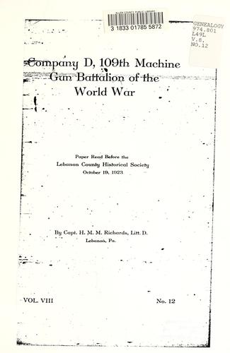 Cover for Company D, 109th Machine Gun Battalion of the World War