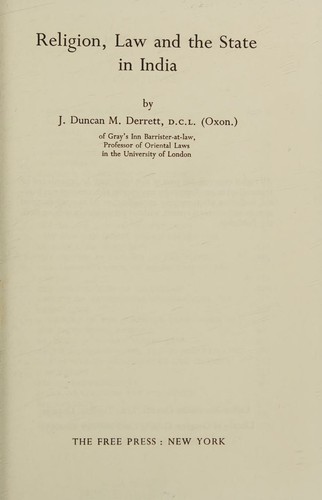Cover for Religion, law, and the state in India