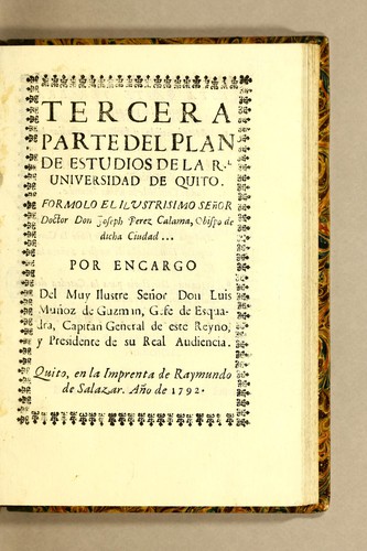 Cover for Tercera parte del plan de estudios de la R[ea]l Universidad de Quito
