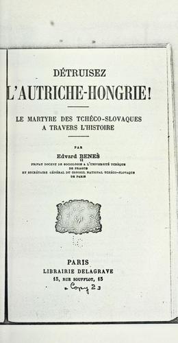 Cover for Détruisez l'Autriche-Hongrie!  Le martyre des Tchéco-Slovaques à travers l'histoire