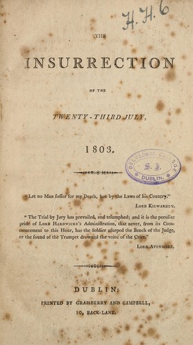 Cover for The insurrection of the twenty-third July, 1803.