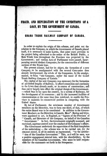 Cover for Fraud and repudiation of the conditions of a loan by the government of Canada