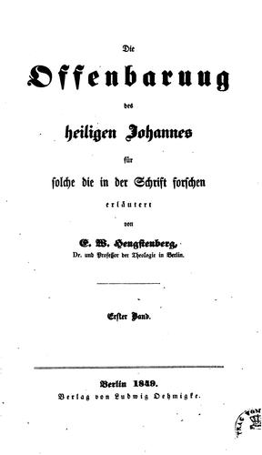 Cover for Die Offenbarung des heiligen Johannes ... erläutert. 2 Bde [the 2nd in 2 pt.].