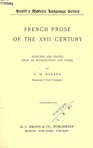 Cover for French prose of the 17 century, selected and ed. with an introduction and notes