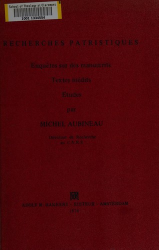 Cover for Recherches patristiques