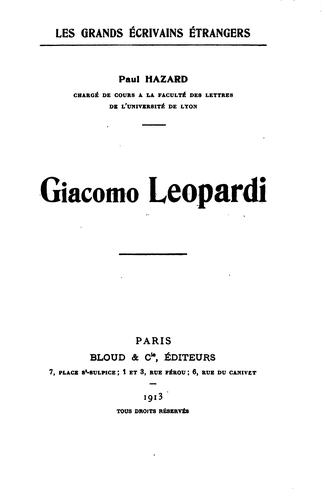 Cover for Giacomo Leopardi.