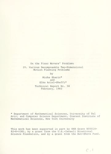 Cover for On the piano movers' problem:  IV.  Various decomposable two-dimensional motion planning problems