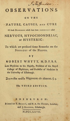 Cover for Observations on the nature, causes, and cure of those disorders which have been commonly called nervous, hypochondriac, or hysteric