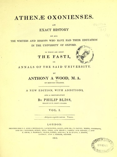 Cover for Athenae Oxonienses