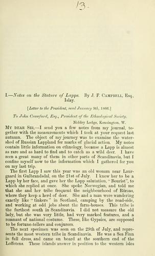 Cover for Notes on the stature of Lapps