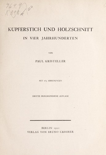 Cover for Kupferstich und Holzschnitt in vier Jahrhunderten. Mit 263 Abbildungen