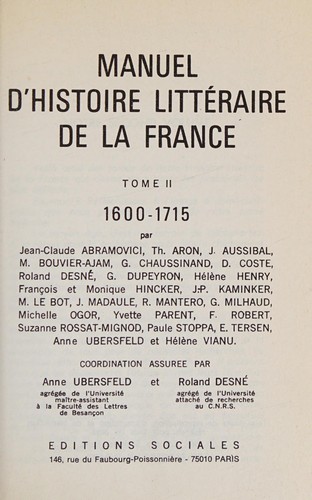 Cover for Manuel d'histoire littéraire de la France