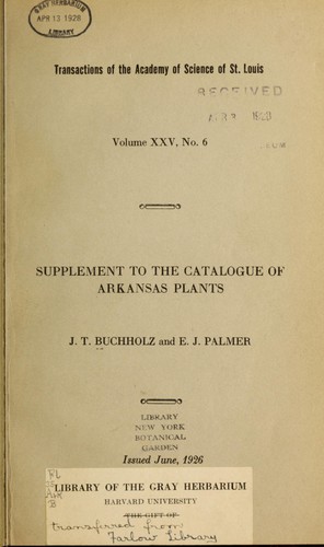 Cover for Supplement to the Catalogue of Arkansas plants