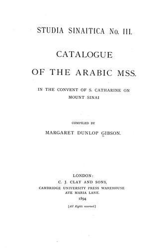 Cover for Catalogue of the Arabic mss. in the Convent of S. Catharine on Mount Sinai