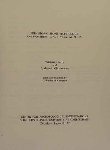Cover for Prehistoric stone technology on Northern Black Mesa, Arizona