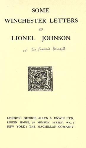Cover for Some Winchester letters of Lionel Johnson.