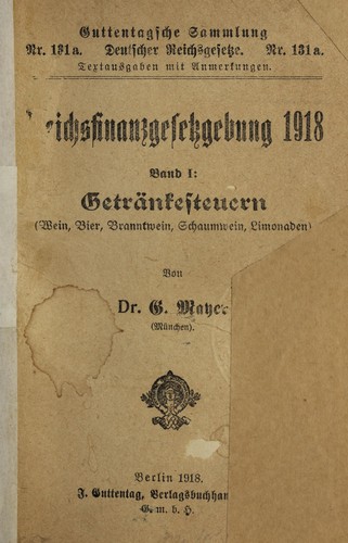 Cover for Reichsfinanzgesetzgebung 1918 ...