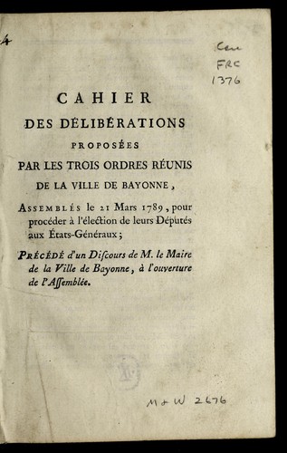 Cover for Cahier des de libe rations