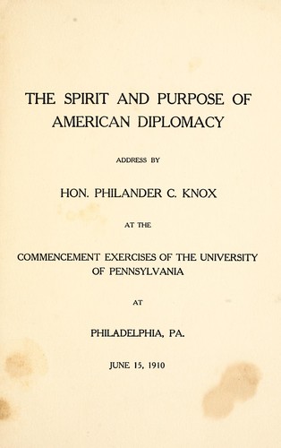 Cover for The spirit and purpose of American diplomacy