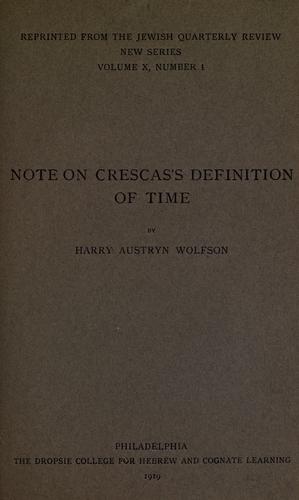 Cover for Note on Crescas' definition of time.