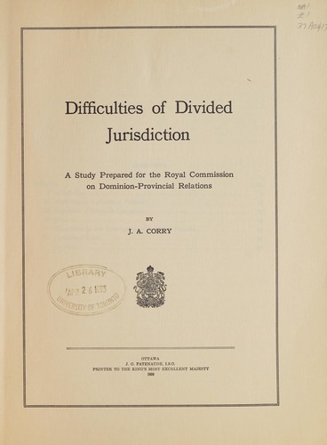 Cover for Difficulties of divided jurisdiction