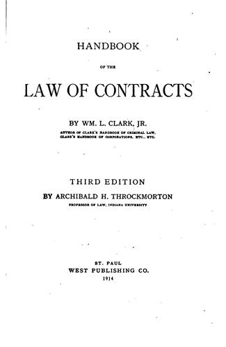 Cover for Handbook of the law of contracts