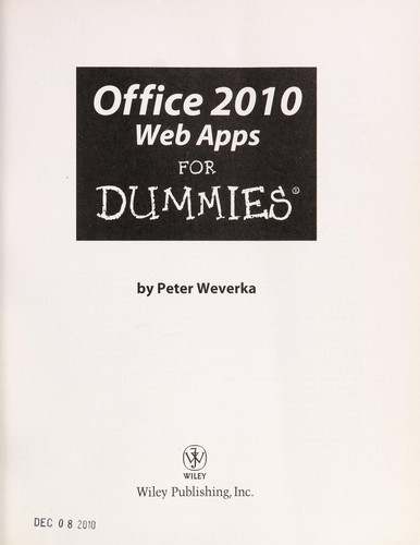 Cover for Office 2010 web apps for dummies
