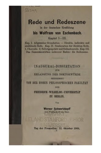 Cover for Rede und redeszene in der deutschen erzählung bis Wolfram von Eschenbach.