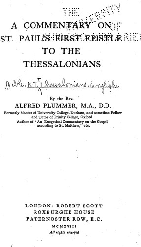 Cover for A commentary on St. Paul's First epistle to the Thessalonians