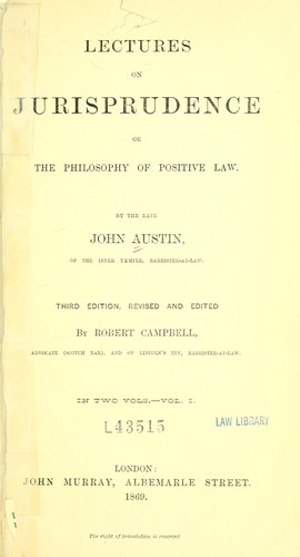Cover for Lectures on jurisprudence, or, The philosophy of positive law