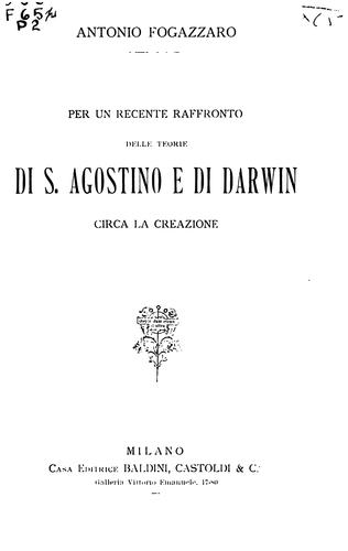 Cover for per un recente raffronto delle teorie di S. Agostino e di Darwin circa la creazione