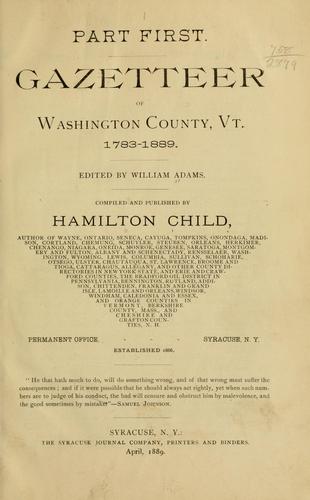 Cover for Gazetteer of Washington County, Vt., 1783-1889.