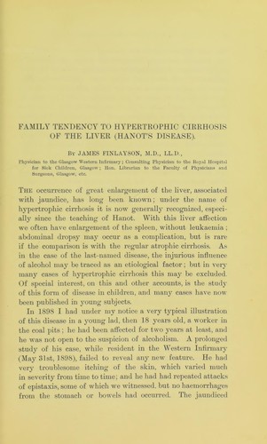 Cover for Family tendency to hypertrophic cirrhosis of the liver (Hanot's disease)