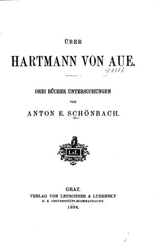 Cover for Über Hartmann von Aue: Drei Bücher Untersuchungen