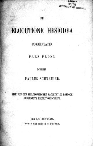 Cover for De elocutione Hesiodea